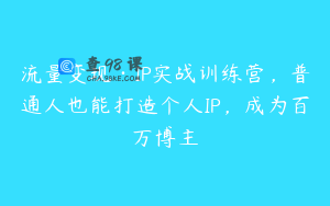 流量变现·IP实战训练营，普通人也能打造个人IP，成为百万博主