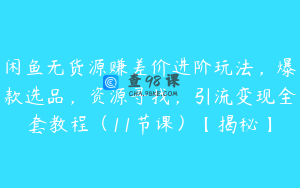 闲鱼无货源赚差价进阶玩法，爆款选品，资源寻找，引流变现全套教程（11节课）【揭秘】