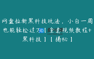网盘拉新黑科技玩法，小白一周也能轻松过万【全套视频教程+黑科技】【揭秘】