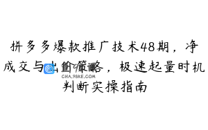 拼多多爆款推广技术48期，净成交与出价策略，极速起量时机判断实操指南