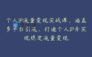 个人IP流量变现实战课，涵盖多平台引流、打造个人IP并实现稳定流量变现