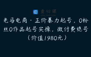 老马电商·正价暴力起号，0粉丝0作品起号实操，微付费稳号（价值1980元）
