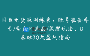 闲鱼无货源训练营：账号准备养号/垂直化选品/黑搜玩法，0基础30天盈利指南