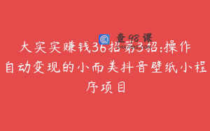 大实实赚钱36招第3招:操作自动变现的小而美抖音壁纸小程序项目