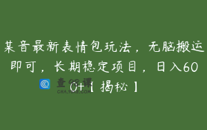 某音最新表情包玩法，无脑搬运即可，长期稳定项目，日入600+【揭秘】