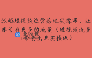 张越短视频运营落地实操课，让账号有更多的流量（短视频流量+带货出单实操课）