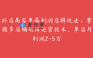 抖店高客单高利润店群玩法：掌握多店铺矩阵运营技术，单店月利润2-5万