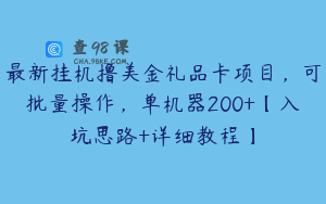 最新挂机撸美金礼品卡项目，可批量操作，单机器200+【入坑思路+详细教程】