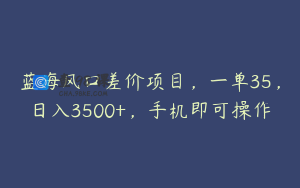 蓝海风口差价项目，一单35，日入3500+，手机即可操作