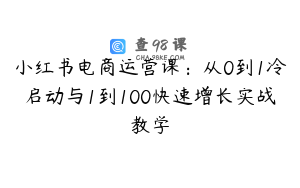 小红书电商运营课:从0到1冷启动与1到100快速增长实战教学