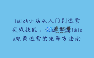 TikTok小店从入门到运营实战技能：快速掌握TikTok电商运营的完整方法论