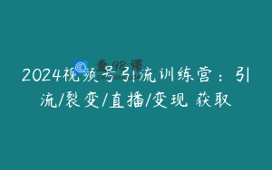 2024视频号引流训练营：引流/裂变/直播/变现 获取