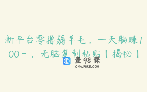 新平台零撸薅羊毛，一天躺赚100＋，无脑复制粘贴【揭秘】