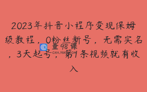 2023年抖音小程序变现保姆级教程，0粉丝新号，无需实名，3天起号，第1条视频就有收入