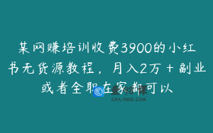某网赚培训收费3900的小红书无货源教程,月入2万+副业或者全职在家都可以