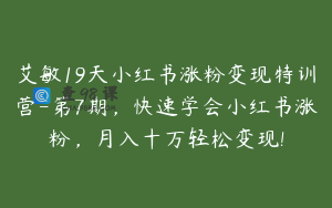 艾敏19天小红书涨粉变现特训营-第7期，快速学会小红书涨粉，月入十万轻松变现!