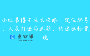 小红书博主成长攻略：定位起号，人设打造与选题，快速涨粉变现