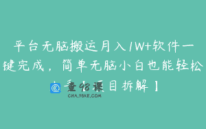 平台无脑搬运月入1W+软件一键完成，简单无脑小白也能轻松上手【项目拆解】