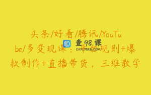 头条/好看/腾讯/YouTube/多变现课：平台规则+爆款制作+直播带货，三维教学