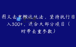 图文去重搬运玩法，坚持执行日入300+，适合大部分项目（附带去重参数）
