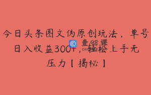 今日头条图文伪原创玩法，单号日入收益300+，轻松上手无压力【揭秘】