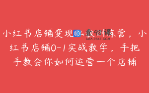 小红书店铺变现私教训练营，小红书店铺0-1实战教学，手把手教会你如何运营一个店铺