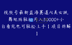 视频号最新蓝海赛道Al美女跳舞矩阵轻松月入30000+小白看完也可轻松上手【项目拆解】