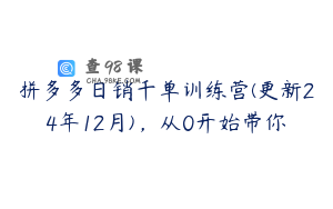 拼多多日销千单训练营(更新24年12月),从0开始带你