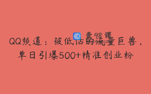 QQ频道：被低估的流量巨兽，单日引爆500+精准创业粉
