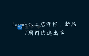 Lazada本土店课程，新品1周内快速出单