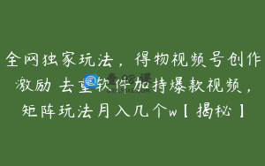 全网独家玩法，得物视频号创作激励 去重软件加持爆款视频，矩阵玩法月入几个w【揭秘】