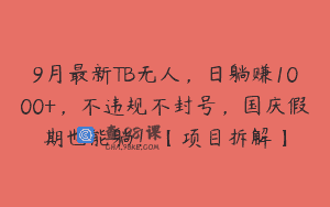 9月最新TB无人，日躺赚1000+，不违规不封号，国庆假期也能躺！【项目拆解】