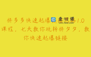 拼多多快速起爆链接思路1.0课程，七天教你玩转拼夕夕，教你快速起爆链接