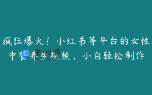 疯狂爆火！小红书等平台的女性中餐养生视频，小白轻松制作