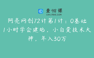 阿亮网创72计第1计：0基础1小时学会建站，小白变技术大神，年入30万
