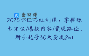 2025小红书红利课：掌握账号定位/爆款内容/变现路径，新手起号30天变现2w+