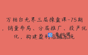 万相台无界三层操盘课-75期，销量布局、分层推广、投产优化，构建盈利店铺系统