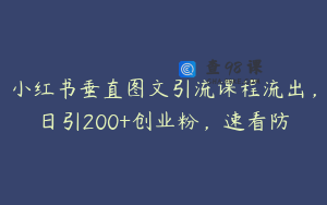 小红书垂直图文引流课程流出，日引200+创业粉，速看防