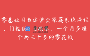 零基础闲鱼运营卖家篇系统课程，门槛低，0成本，一个月多赚个两三千多的零花钱