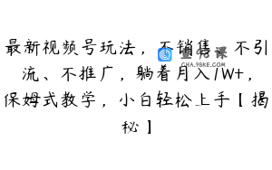 最新视频号玩法，不销售、不引流、不推广，躺着月入1W+，保姆式教学，小白轻松上手【揭秘】
