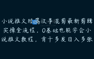 小说推文短篇故事混剪最新剪辑实操全流程，0基础也能学会小说推文教程，肯干多发日入多张