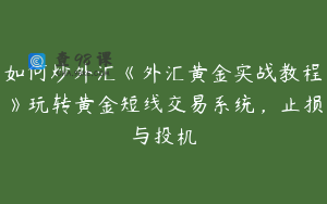 如何炒外汇《外汇黄金实战教程》玩转黄金短线交易系统，止损与投机