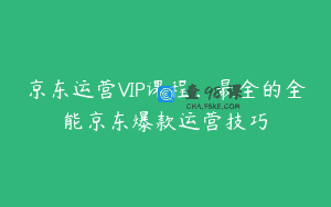 京东运营VIP课程，最全的全能京东爆款运营技巧