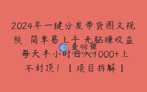2024年一键分发带货图文视频 简单易上手 无脑赚收益 每天半小时日入1000+上不封顶!【项目拆解】