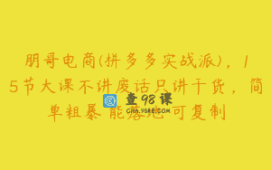 朋哥电商(拼多多实战派)，15节大课不讲废话只讲干货，简单粗暴 能落地 可复制