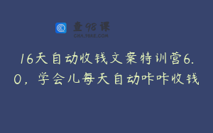 16天自动收钱文案特训营6.0，学会儿每天自动咔咔收钱