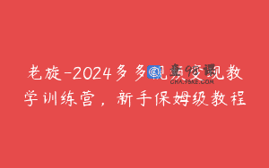 老旋-2024多多视频变现教学训练营，新手保姆级教程