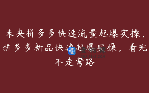 未央拼多多快速流量起爆实操，拼多多新品快速起爆实操，看完不走弯路