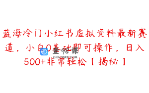 蓝海冷门小红书虚拟资料最新赛道,小白0基础即可操作,日入500+非常轻松【揭秘】