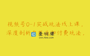 视频号0-1实战玩法线上课，深度剖析自然流和付费玩法，